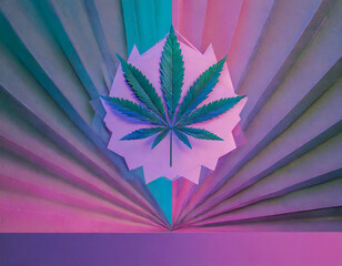 Wall Mural - Psychedelic illustration of a hemp leaf
