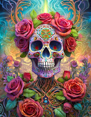 Wall Mural - Psychedelic human skull