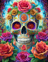 Sticker - Psychedelic human skull