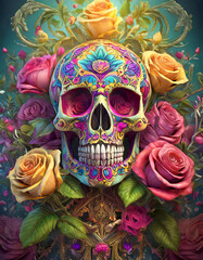 Wall Mural - Psychedelic human skull