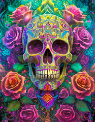 Wall Mural - Psychedelic human skull