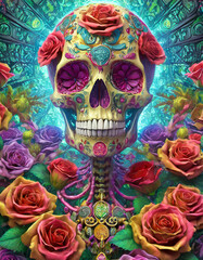 Wall Mural - Psychedelic human skull