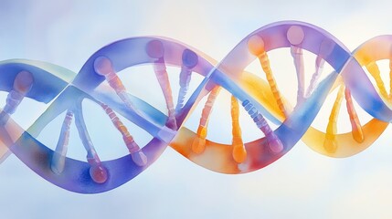 a vibrant watercolor illustration of a dna helix, symbolizing genetics, life, science, knowledge, an