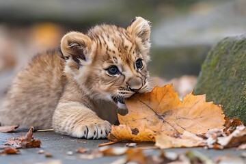 Wall Mural - lion cub in zoo