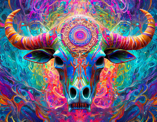 Wall Mural - Psychedelic buffalo skull