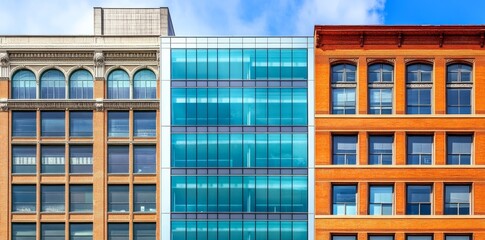 An old brick building next to a modern glass building.