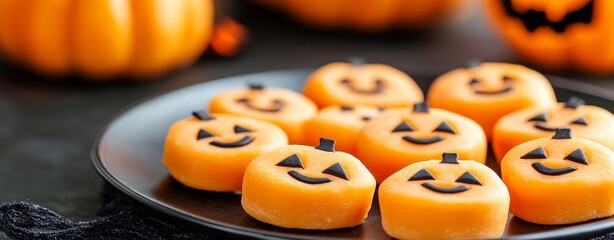 Treats in the shape of pumpkins, great for Halloween celebrations.