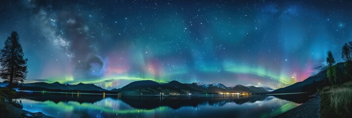 a beautiful night sky with a large milky way in the background, generative ai image