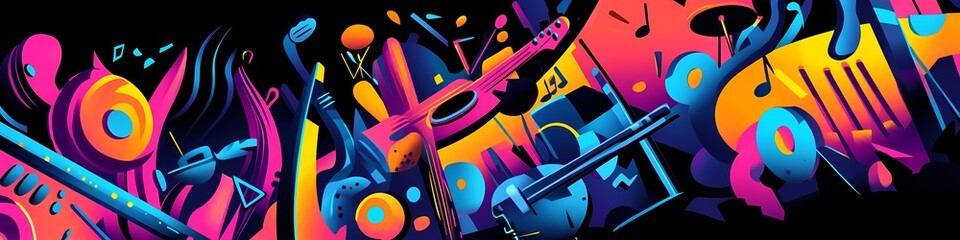 Canvas Print - Abstract Music Illustration with Neon Colors and  D Shapes