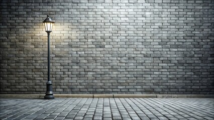 Grey brick stone street with road light and sidewalk pavement texture