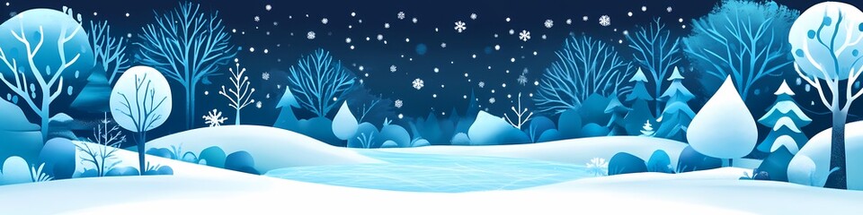 Winter Wonderland  Blue Forest  Snow  Frozen Lake  Illustration  Design  Background