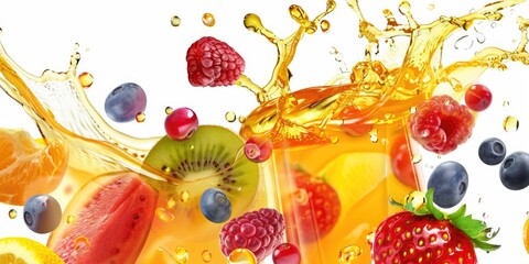 Poster - A fruit juice with a splash of orange and blueberries. The juice is full of fruit and is very colorful