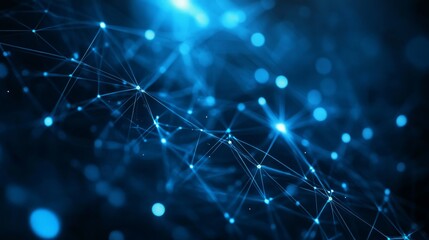 Poster - This stunning abstract background features a captivating futuristic digital network with luminous blue lines and vibrant particles, ideal for technologythemed projects or presentations
