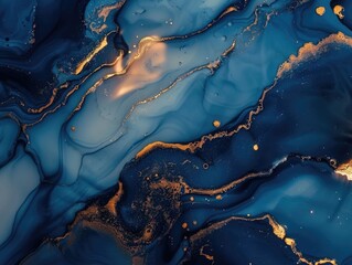 Canvas Print - A blue and gold ocean with a lot of detail. The blue and gold colors create a sense of depth and movement, while the intricate details of the waves