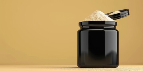 A jar of powder is sitting on a table