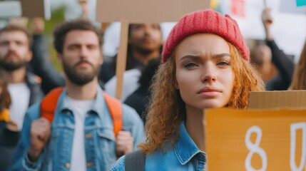 A close-up of a diverse group of people holding protest signs, advocating for social justice and equality.