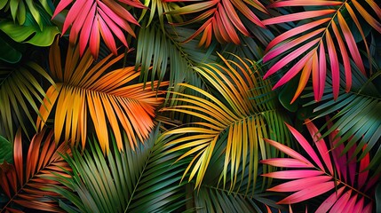 Photo of colorful palm tree leaves, wallpaper, hdr, detailed