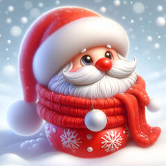 Sticker - Cute Santa Claus illustration in snowy landscape with scarf and wool hat. Christmas Celebration Time
