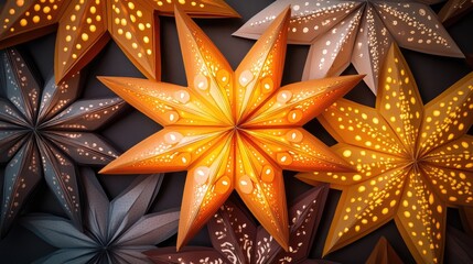 Colorful paper stars with intricate patterns, creating a vibrant and festive atmosphere for any occasion.