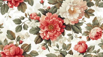 Seamless vintage flowers pattern on white background. Generative ai