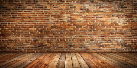 Wall Mural - Bush brick wall with a rustic wood floor background