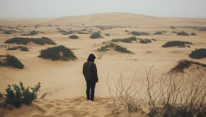 Wall Mural - person walking in the desert