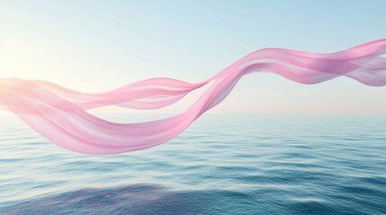 Wall Mural - Pink Fabric Flowing Over Blue Ocean Water