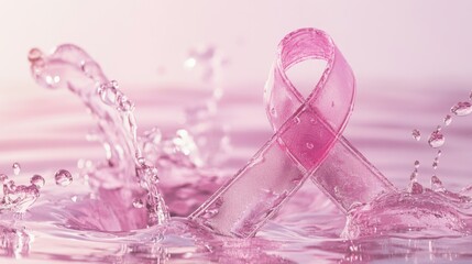 Wall Mural - Pink Ribbon in Water Splash with Pink Background