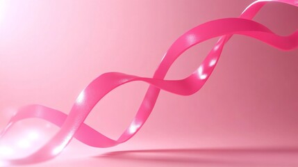 Wall Mural - A Pink Ribbon Twisted and Curved on a Light Pink Background