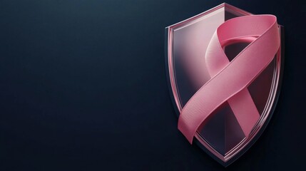 Wall Mural - Pink Ribbon Inside a Glass Shield on a Dark Background