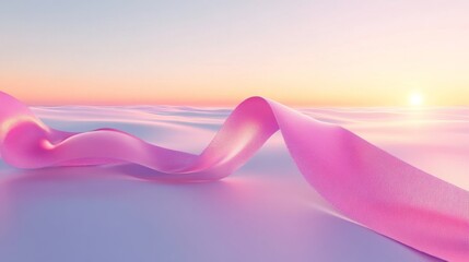 Wall Mural - Pink Ribbon Curving over a Pastel Sunset Landscape