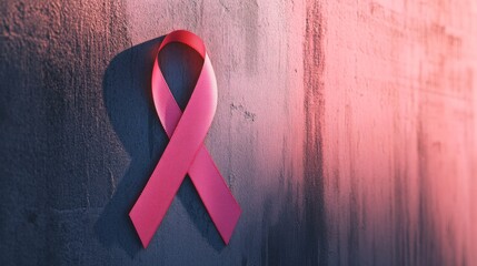 Wall Mural - Pink Ribbon on a Textured Wall