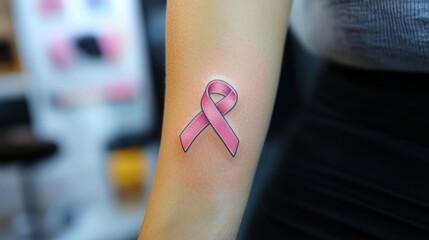 Wall Mural - Pink Ribbon Tattoo on a Person's Arm