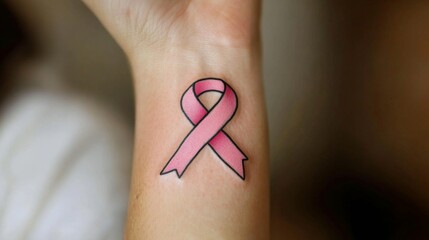 Wall Mural - Pink Ribbon Tattoo on a Person's Wrist