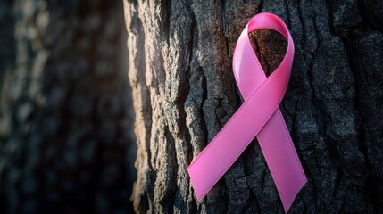 Wall Mural - Pink Ribbon Tied Around a Tree Trunk