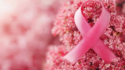 Poster - Pink Ribbon Surrounded by Delicate Pink Flowers