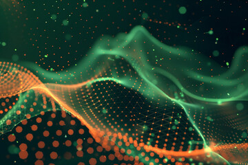 orange-green 3d wave digital background polygonal and dots