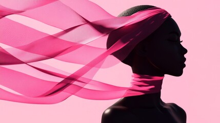 Wall Mural - Silhouette of a Woman with Flowing Pink Fabric