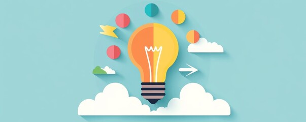 Poster - colorful lightbulb with arrows and icons representing innovation and progress