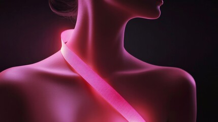 Wall Mural - Pink Ribbon Wrapped Around a Woman's Neck