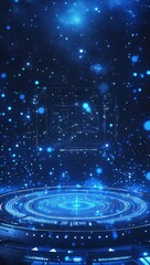 Poster - Futuristic blue stage with spotlight and digital elements in a starry night background