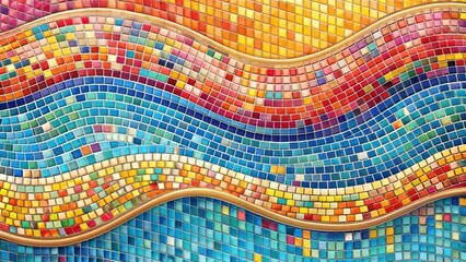 Wall Mural - Colorful mosaic tiles arranged in a wave pattern creating a textured background