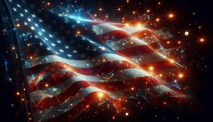 Wall Mural - An American flag adorned with sparkles and stars, symbolizing patriotism and celebration in a vibrant display