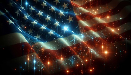 Wall Mural - An American flag adorned with sparkling elements, symbolizing patriotism and celebration in a vibrant display