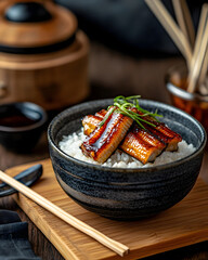 Wall Mural - Unagi Donburi   Grilled Eel with Rice Bowl Japanese Cuisine