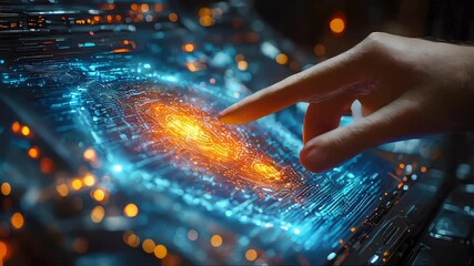 Poster - A futuristic hand interacting with a glowing digital interface