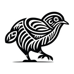 Kiwi bird with art deco decoration, stencil logo, black and white animal illustration ,