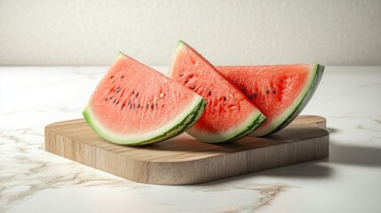 Wall Mural - Watermelon slices on a wooden cutting board