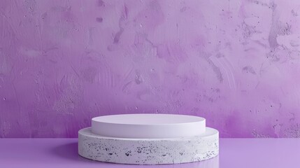 Sticker - White cement display on purple background for cosmetics demo with copy space