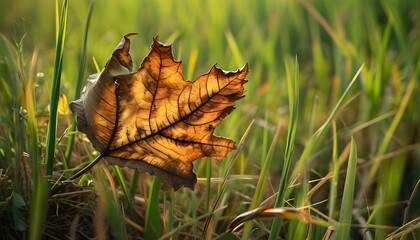 Wall Mural - leaves on grass